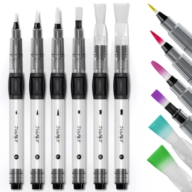 JusArt Water Brush Set of 6, Small, Medium, Large Water Brush Pens, Watercolor Brushes, Leak-Proof, Refillable, Watercolor Pens for Acrylic & Gouache Painting, Suitable for Artists, Beginners, and