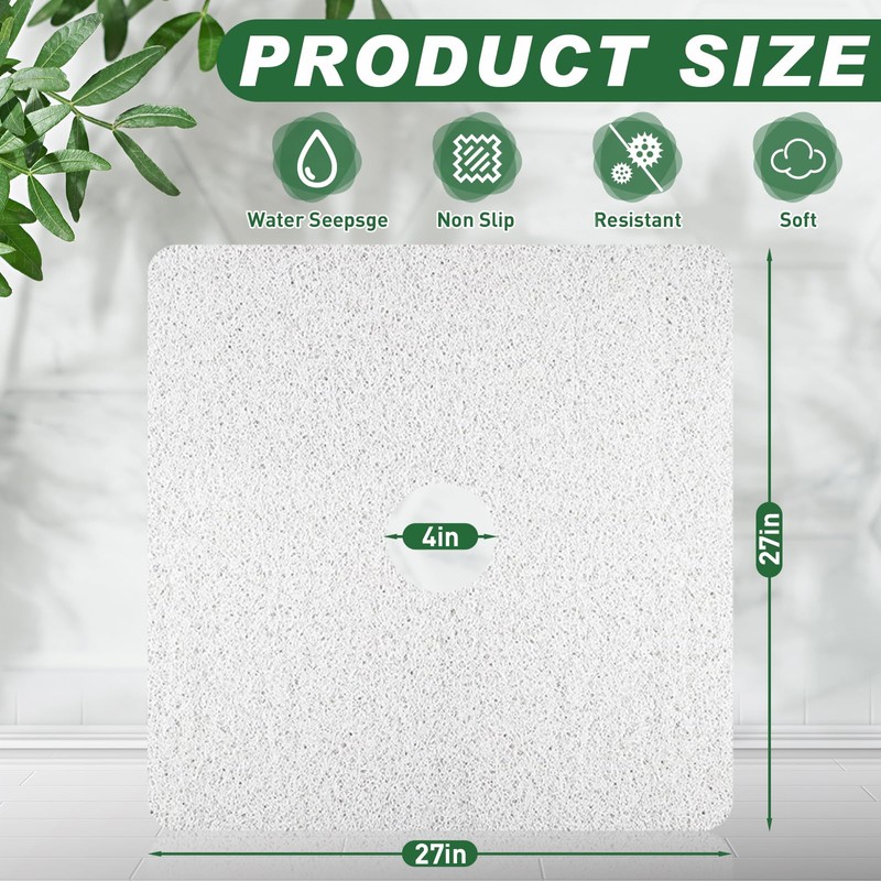 Shower Mat Non Slip,Soft Square Shower Mat with Drain,24 x