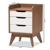 Baxton Studio Maddy Mid-Century Modern Wood 3-Drawer Storage Nightstand, White/Walnut