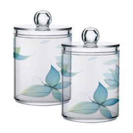 Qtip Holder with Lid Set, 10oz Clear Glass Canister Apothecary Jars Bathroom Organizers Storage Accessories Vanity Containers Butterfly Painting