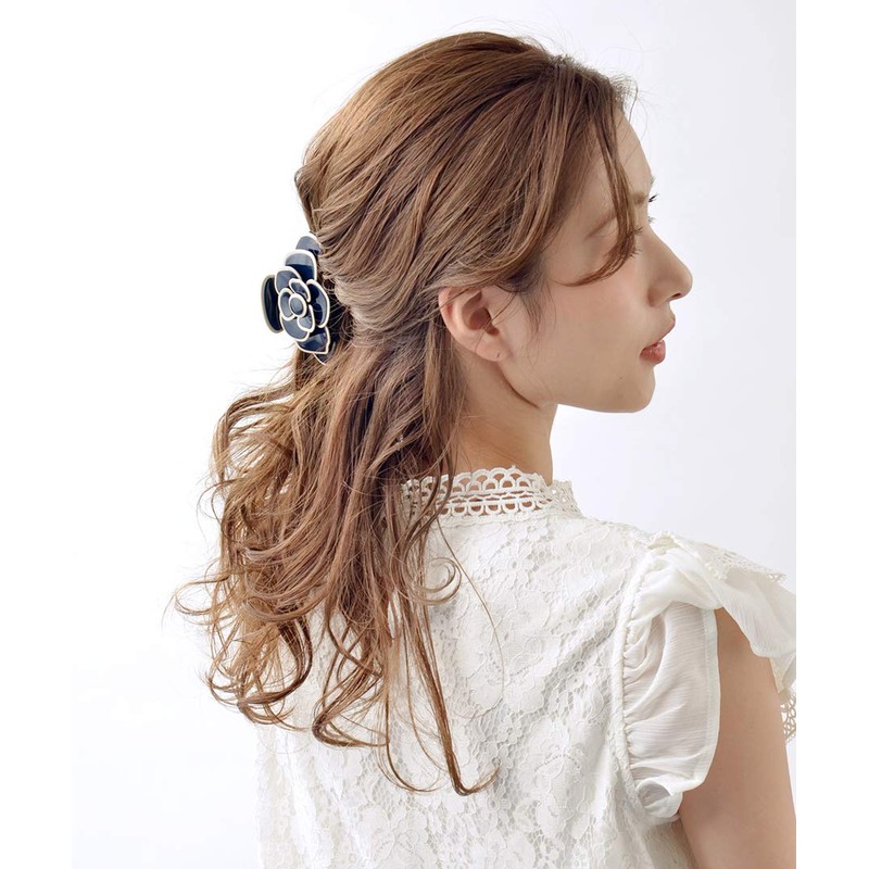 VINGTAINE H7203-IV Camellia Vance Clip, Rose Enamel, Elegant, Gorgeous Flowers,