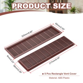 PATIKIL 9 Inch Rectangle Ventilation Grille, 5 Pack Plastic Air Vent Cover Louvered Ventilation Cover Mesh Air Vent for Cabinet Wardrobe Shoe Closet, Brown