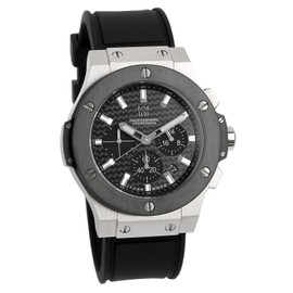 HYAKUICHI 101 Men's Wristwatch, Waterproof, 322.8 ft (100 m), Chronograph, Date Display, Rubber Strap, Black x Silver, Carbon, Black, Classic