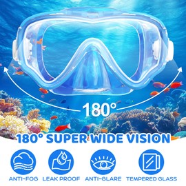 Kids Snorkel Set for Boys Girls Youth 3-14, Panoramic Wide View,Anti-Fog Snorkel mask Set, Professional Snorkeling Gear for Pool Swimming Diving Water Park Beach Vacation