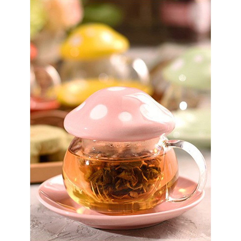 Cute Mushroom Shaped Teacup Ceramic Glass Filter Tea Cup Set