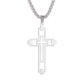 SIPURIS Cross Necklace for Men Egyptian Faith Cross The Eye of Horus Pendant Necklace Stainless Steel Ankh Cross Chain for Men, Celtic Pentacle Crucifixion Women's Christian Religious Jewelry Gift, Stainless Steel, No Gemstone