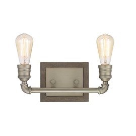 Home Decorators Collection Palermo Grove 14in.2-Light Industrial Antique Nickel Farmhouse Vanity Light with Painted Weathered Gray Wood Accents 1003222242
