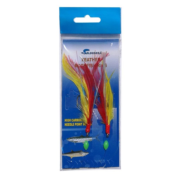 Sanhu Rock Cod Feather Rigs 5/0 Red/Yellow 12 Packs
