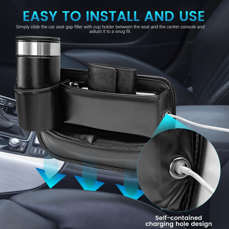 Roucerlin Car Seat Gap Filler Organizer, Universal Leather Car Seat