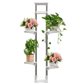 BAOYOUNI Indoor Window Plant Stand Metal Double Pole Storage Shelf Flower Pot Display Rack Holder Planter Extention Rods Home Decor with 4 Adjustable Trays - Ivory