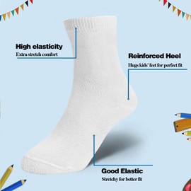 GENTABY Toddler Girls Socks - Mid Cut Half Socks, 18 Pairs, White, Plain, Elasticity, Breathable, 7-10 Years