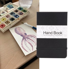 Watercolour Diary with Slip Pocket, 24 Sheets, Non-fading Sketchbook, Hard PU Leather Cover, Compact Size, Easy to Open, for Outdoor Travel