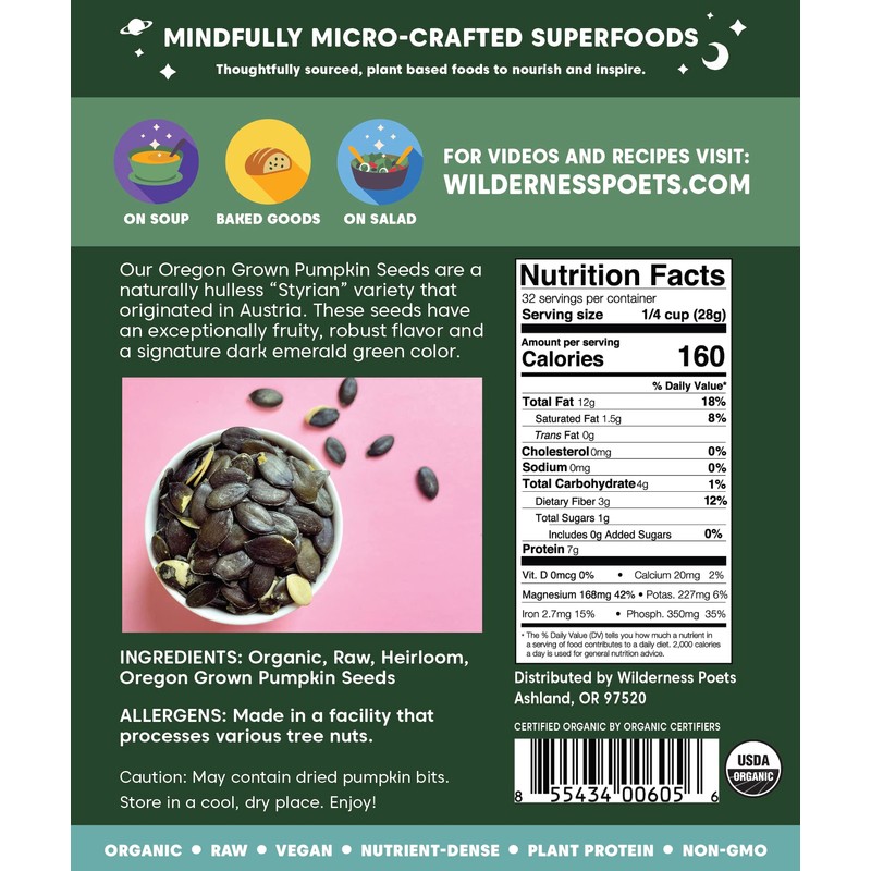 Wilderness Poets Oregon Pumpkin Seeds - Organic, Heirloom, Raw -