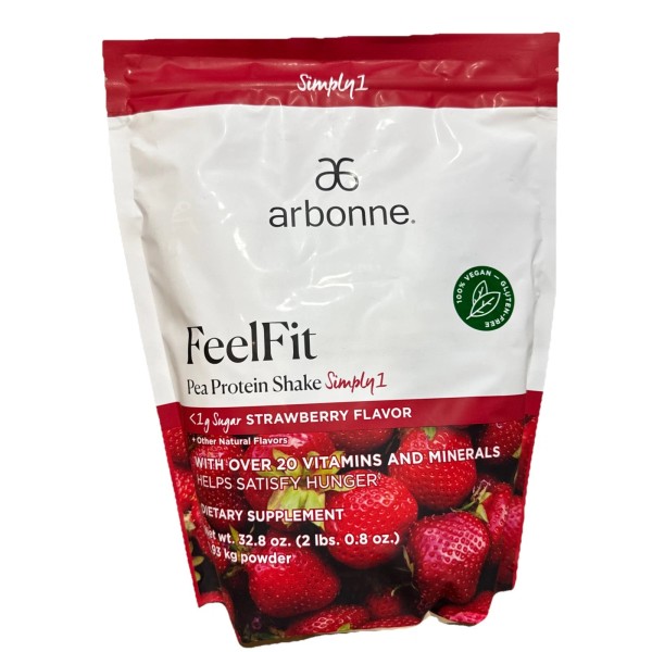 Arbonne FeelFit Pea Protein Shake Simply1 - Strawberry Flavor Exp