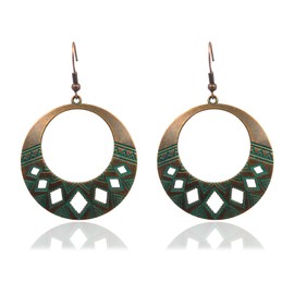 Vintage Bohemian Earrings Boho Ethnic Style Earrings Retro Antique Indian Tribal Round Dangle Earrings Boho Statement Drop Earrings for Women (E)