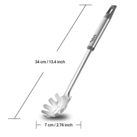 Lebabo Spaghetti Spoon, Stainless Steel Pasta Fork for Serving and Cooking, 13.4 Inch Pasta Spoon with Teeth for Noodles, Ramen and Tagliolini, Comfortable Grip Design, Silver