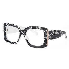 VOOGLAM Black Stripe Square Frame Blue Light Blocking Glasses Fashion Fake Glasses for Women Anti Eyestrain & UV Borislav