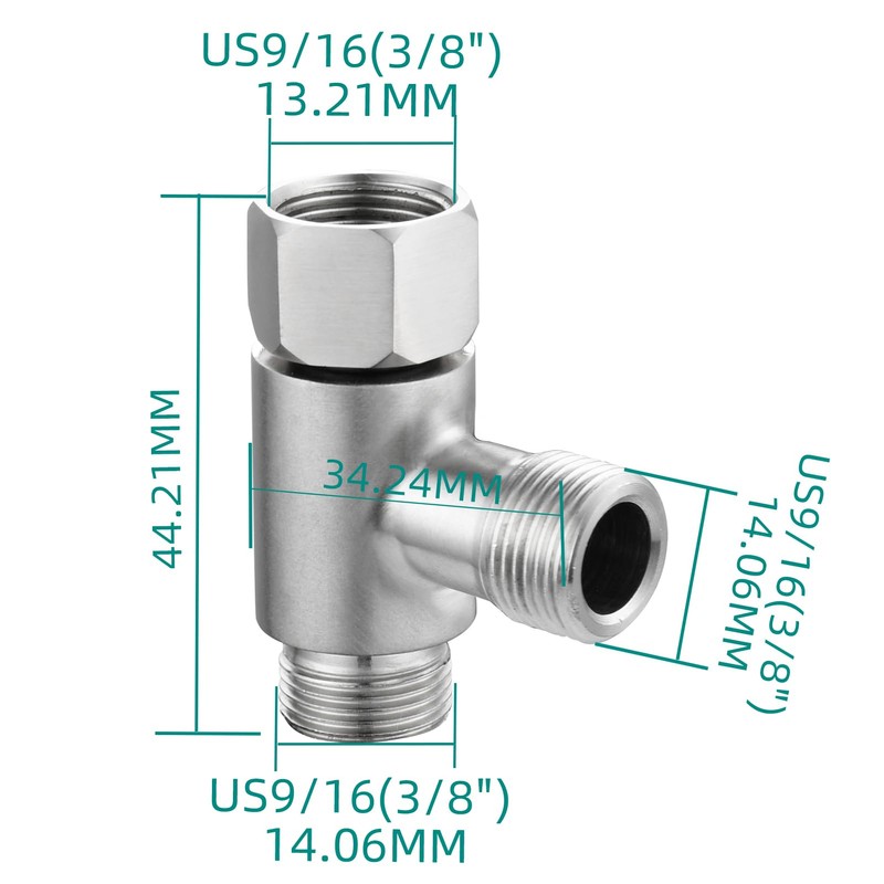 Tecmolog 2 PCS 3/8" Tee Fittings Water Line Splitters Stainless