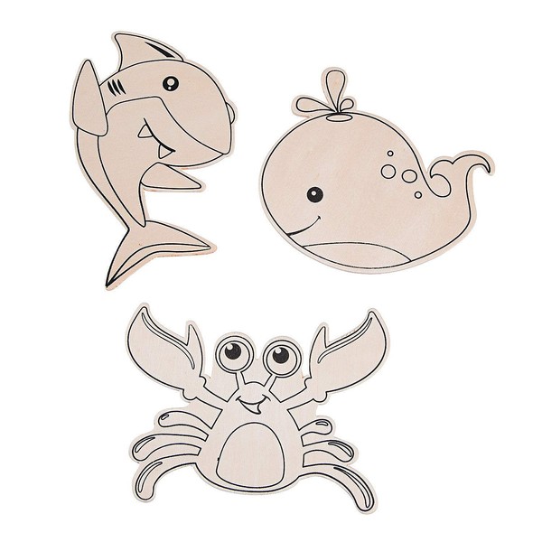 Color Your Own Large Wood Sealife Shapes - Crafts for Kids and Fun Home Activities