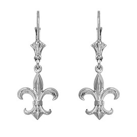 Fleur-de-Lis Dangle Earrings 925 Sterling Silver