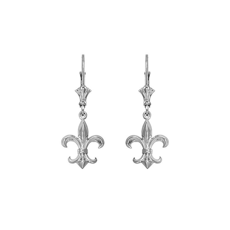 Fleur-de-Lis Dangle Earrings 925 Sterling Silver