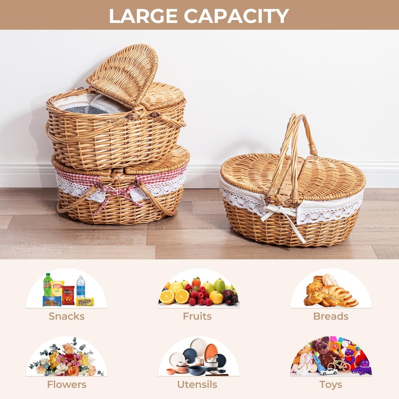 GRANNY SAYS Picnic Basket, Wicker Basket with Insulated Cooler, Woven