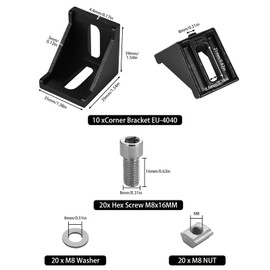 Aluprofil Winkel Befestigungsmaterial, 40x40 Befestigungsmaterial Winkel Aluprofil Eckwinkel Eckverbinder Wandhalter 90 Grad Winkel Raster für 4040 Strebenprofil, 3D-Drucker, CNC-Router Schwarz