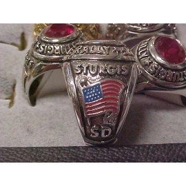 NEW 2004 Sturgis Motorcycle Rally Silver Ring Size 8 Red Stone