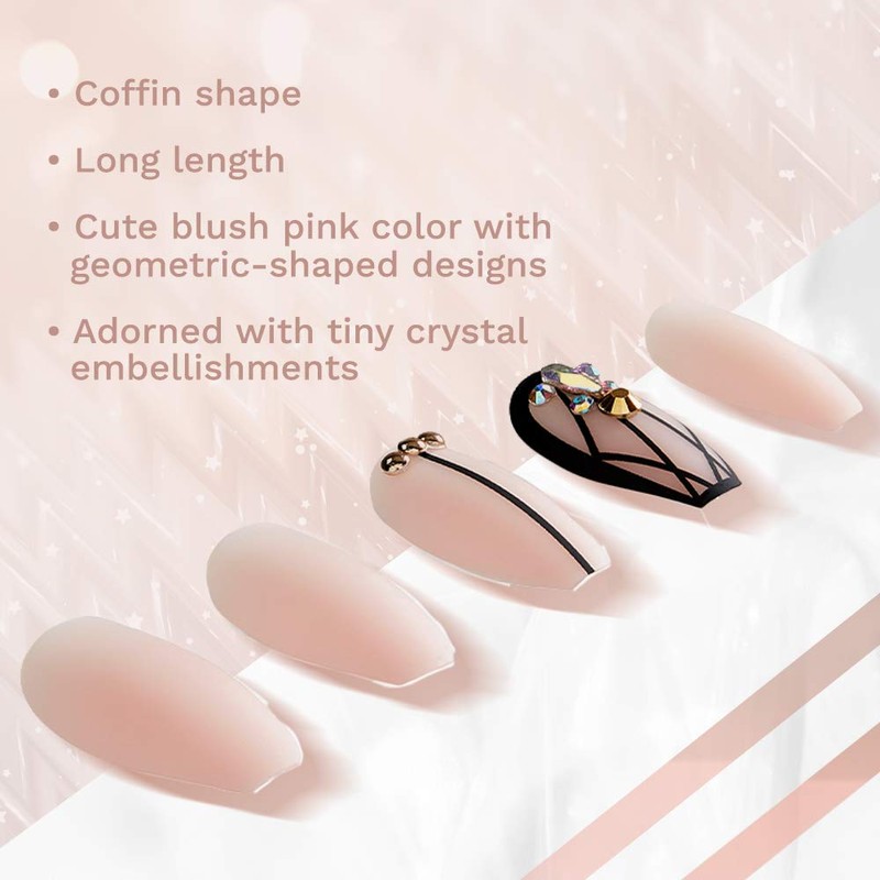Ardell Nail Addict Premium Artificial Nail Set, Blush Geometric Crystals