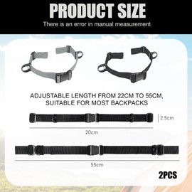 2 Pack Backpack Chest Strap, Quick Release Rucksack Straps with D-Ring, Adjustable Design for Luggage Straps and Backpack Straps, Lightweight and Durable for Outdoor Activities