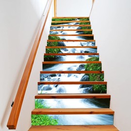 KACOLOR 3D Natural Landscape Self-Adhesive Stairs Risers Stickers Wall Murals Vinyl Staircase Stickers Wallpaper Decor 39.3 x7.08Inch x 13PCS (SP-T126)