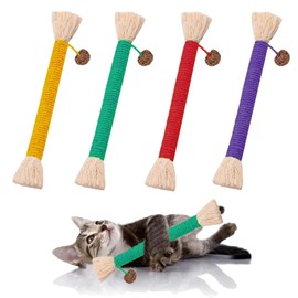 Aiailikill Catnip Toy Bite Rope, Interactive Catnip Toy for Indoor Cats,Nip for Teeth Cleaning, Natural Dental Sticks for Kittens,Filled Natural Stress Release Cotton Rope, 4 Pcs