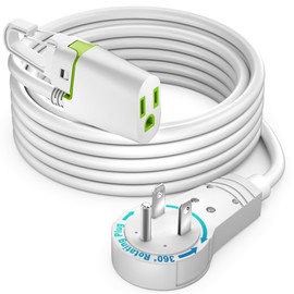 Maximm 360° Rotating Flat Plug Extension Cord 10 ft White, with Removable Hook, 16AWG Indoor Use, UL Certified