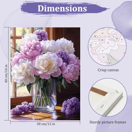 MAXBYE Flowers Paint by Numbers Kits for Adults Beginners with Wooden Frame, Easy Canvas Paint by Numbers Windowsill Flowers, DIY Oil Painting Art Kit for Home Wall Decoration 12X16 inch