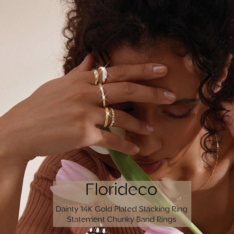 Florideco Stackable Rings for Women Non Tarnish 14K Gold Plated