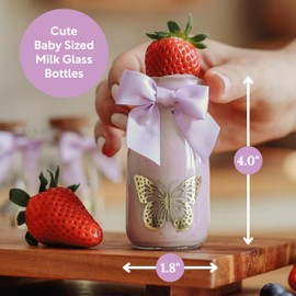 Ethisa Small 24 Pack Butterfly Party Favor Glass Bottles with Ribbons and Stickers - Vintage Baby Shower and Birthday Favors for Guests and Table Centerpieces Decorations - Purple Theme Candy Jar