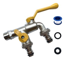 Outdoor Water Faucet with Dual 3/4" Brass Ball Valves - Wall Mounted Garden Hose Splitter Tap for Yard, Balcony & Home, Heavy Duty Metal Hose Connector with Anti-Leak Design