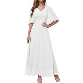 Dresstells Women's Ball Gown, Long Evening Dress, with Short Sleeves, Elegant, for Weddings, White