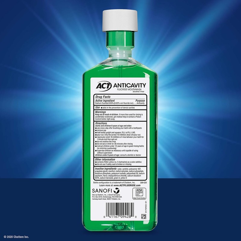 ACT Anticavity Zero Alcohol Fluoride Mouthwash 18 fl. oz., With