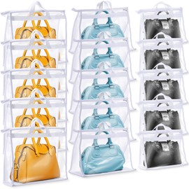 Aliceset 15 Pieces Purse Dust Bags for Storage 3 Sizes Clear Handbag Storage Organizer, Dust Bag Cover Purses with Zipper and Handles for Handbag Closet Organizer(White)