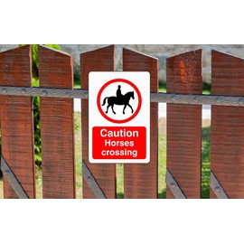 Safety First Display LTD Caution horses crossing sign - 1.2mm Rigid plastic for indoor/outdoor usage (400mm x 300mm) Viewing Distance within 14m.