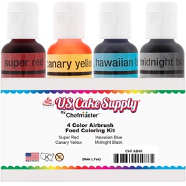 U.S. Cake Supply Airbrush Cake Color Set - The 4 Most Popular Colors in 0.7 fl. oz. (20ml) Bottles