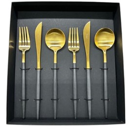 Cutipol Cutlery Set, Portuguese Wedding Gift, Stylish, Dishwasher Safe, Kitchen, Cool Gift Box, GOA, Black Gold, Dinner Set, 6 Pieces