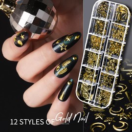 Teenitor Teenitor Nail Charms Nail Art Kit with 15 Sheets Gold Nail Stickers, 6 Boxes of Nail Gems Nail Art Tools Nail Rhinestones for Nails, Nail Supplies 3D Nail Charms and Gems Nail Decals Nail Pearls