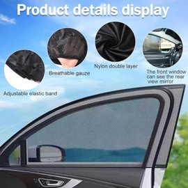 4Pcs Stretchable Breathable Sunshades for Car Windows - Sun Shade Curtain, Soft Rear Side Window Cover, Privacy Curtains, Mesh Side Window Cover