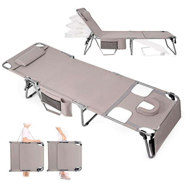 Minndudu Tanning Chair with Face Hole, Folding Chaise Lounge Chair,