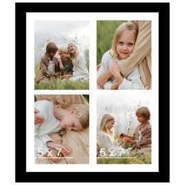 QOTIB 12x16 Collage Picture Frame Black, Display 4 Pcs 5x7 Picture Collage or 12x16 Photo, Four 5x7 Picture Frame Collage for Wall Hanging, 5 by 7 Multi Gallery Wall Frame, Black