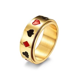 Poker Spinner Ring for Men and Women Aces Spade Playing Cards Rotable Fidget Rings Relieve Stress Titanium Stainless Steel Rings Gold Silver Black (FANQFJZ5880511G-12)