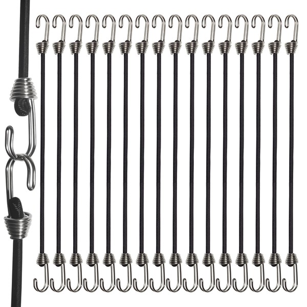 YELIER Mini Bungee Cords with Hooks (16, Black, 10"). Versatile