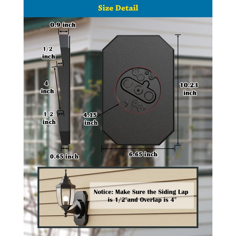 Siding Light Mounting Block, 8141DBL Black Outdoor Mounting Plate kit
